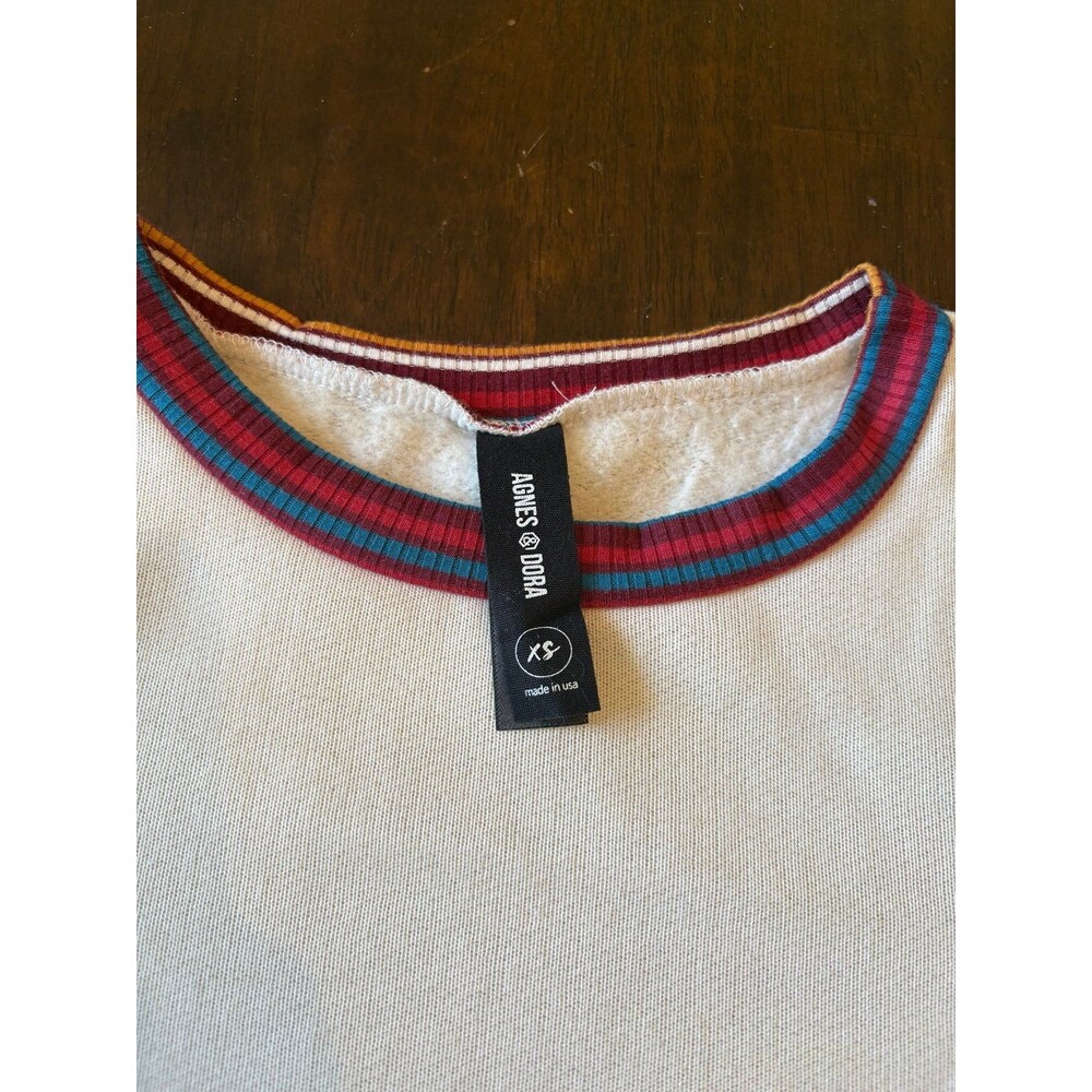 Women’s sweater cream retro stripe crewneck ribbed vintage classic old school - Picture 5 of 6